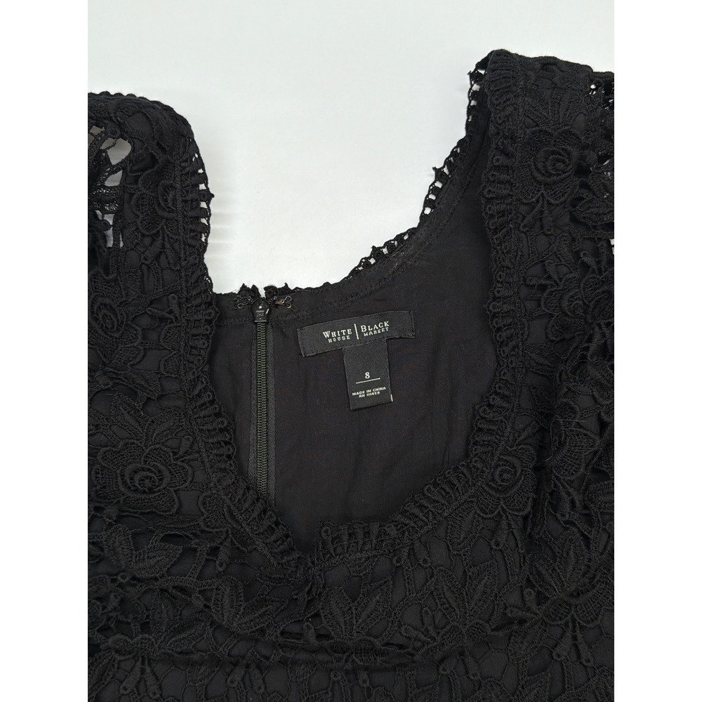 White House Black Market‎ Black Lace Square Neck 3/4 Sleeve Sheath Dress Size 8 - Picture 3 of 10